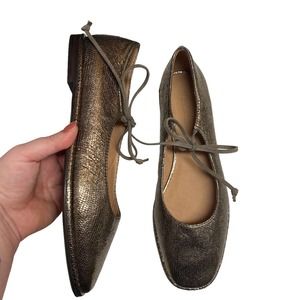 MADEWELL Metallic Leather Gold Maryjanes Flats Shoes Normani Lace Up 11